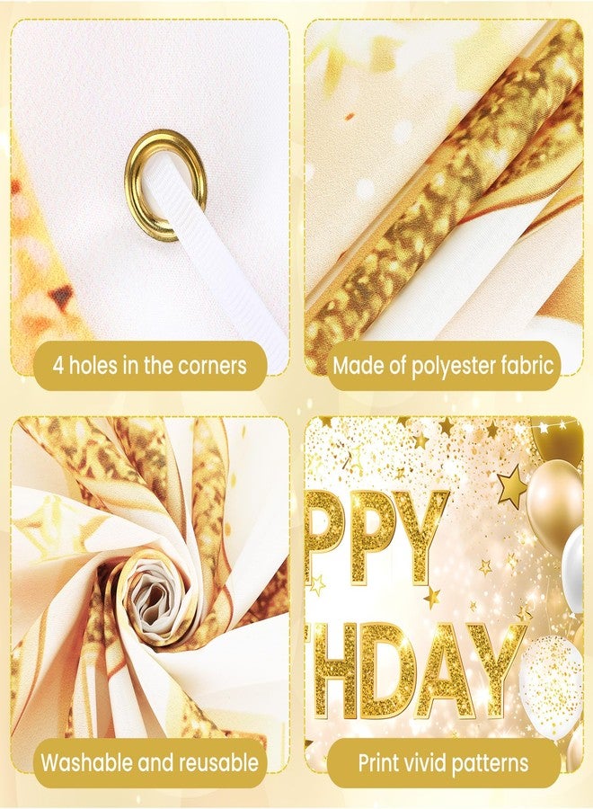 Yoirrat Gold Happy Birthday Decorations Large White Gold Birthday Banner for Women Men Backdrop Banner Poster for Girls Boys Christmas Bday Baby Shower Anniversary Party Supplies - Image 3